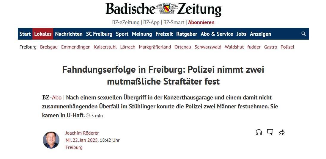 Fahndungserfolge in Freiburg: Polizei nimmt zwei mutmaßliche Straftäter fest